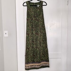 DBY Ltd Vintage Olive Green Floral Maxi Dress Sz S Whimsy Cottagecore